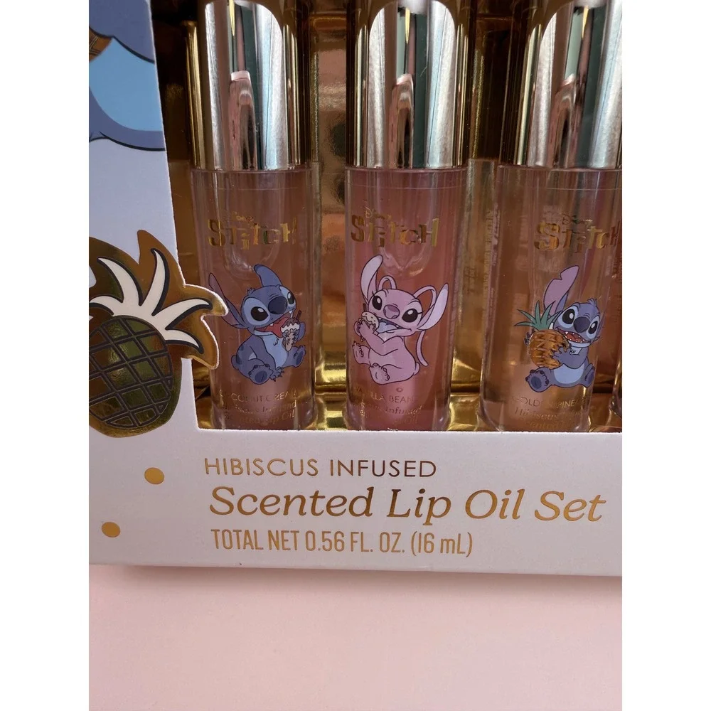 Disney Stitch Hibiscus Infused Scented Lip‎ Oil Set 4pc Taste Beauty New